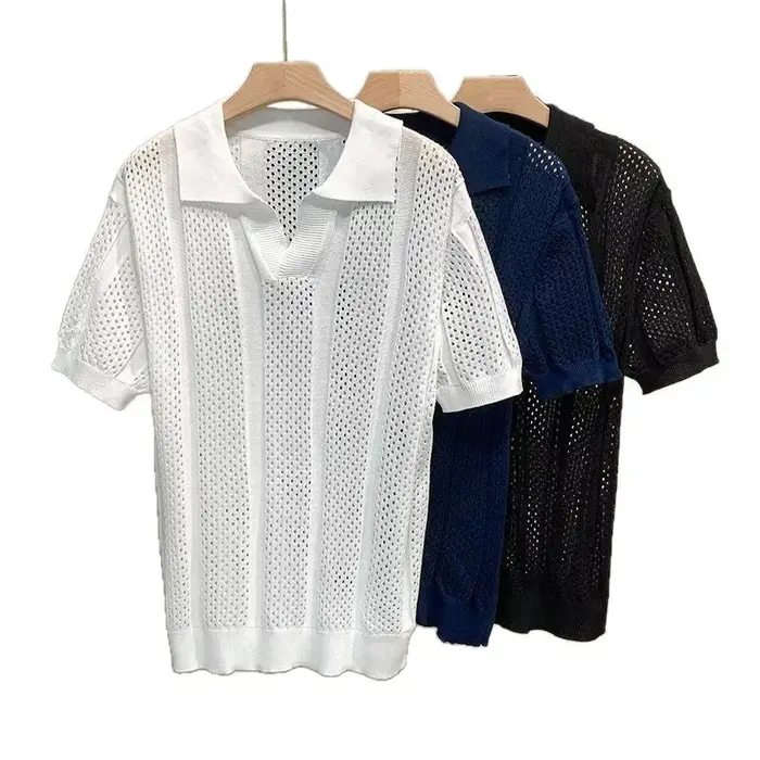 Polo en maille ajourée pour homme