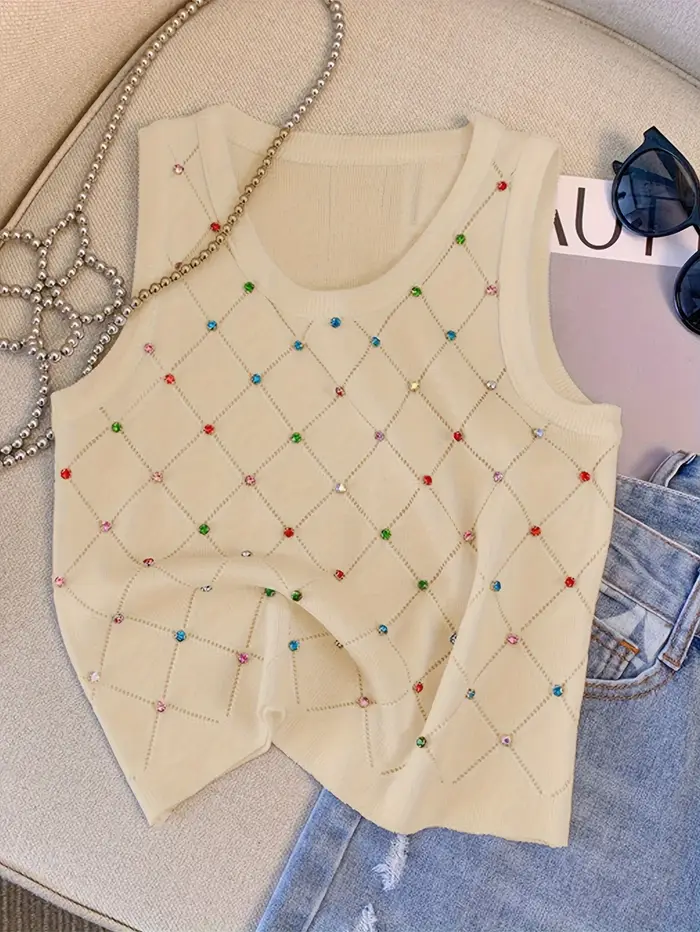 Débardeur tricoté en strass coloré