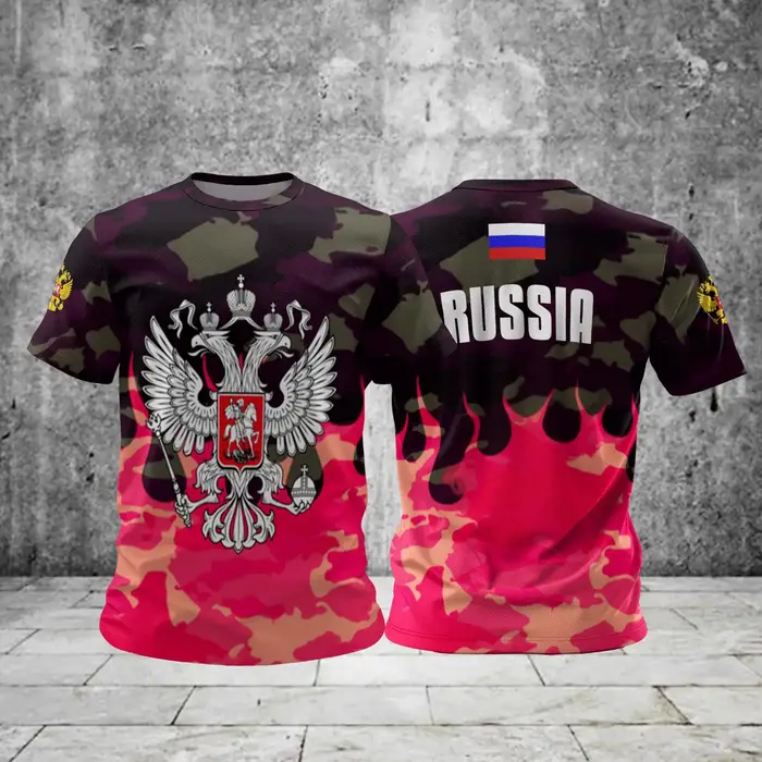 Russie hommes T-shirts décontracté ample col rond drapeau russe à manches courtes hauts