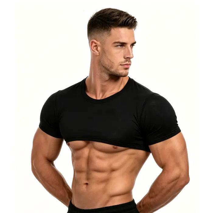 T-shirt court noir à manches courtes pour homme