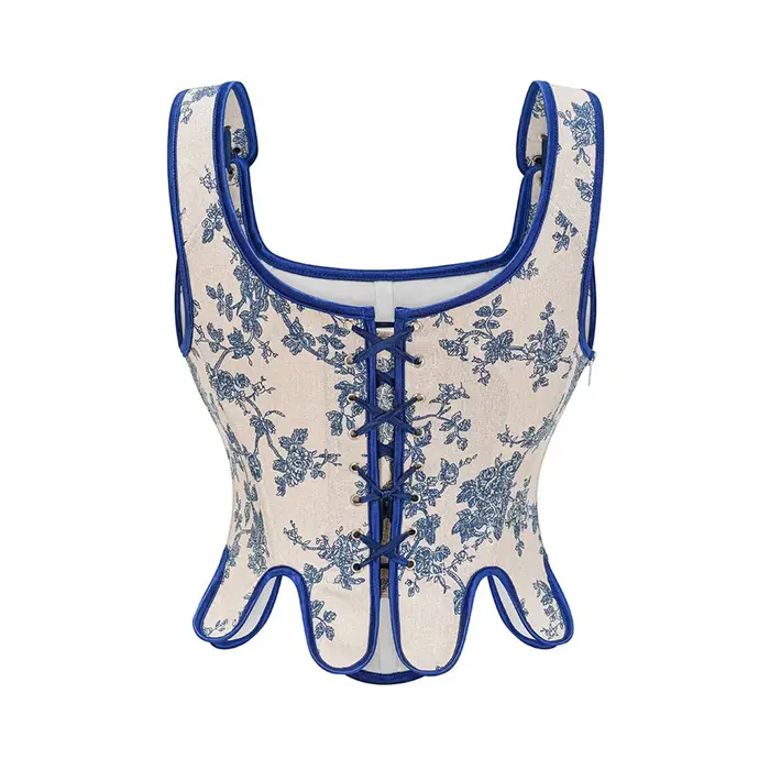 Xingqing Corset culture hauts Sexy femmes français Vintage Floral sans manches cravate Bustier t-shirts dames vêtements été Streetwear