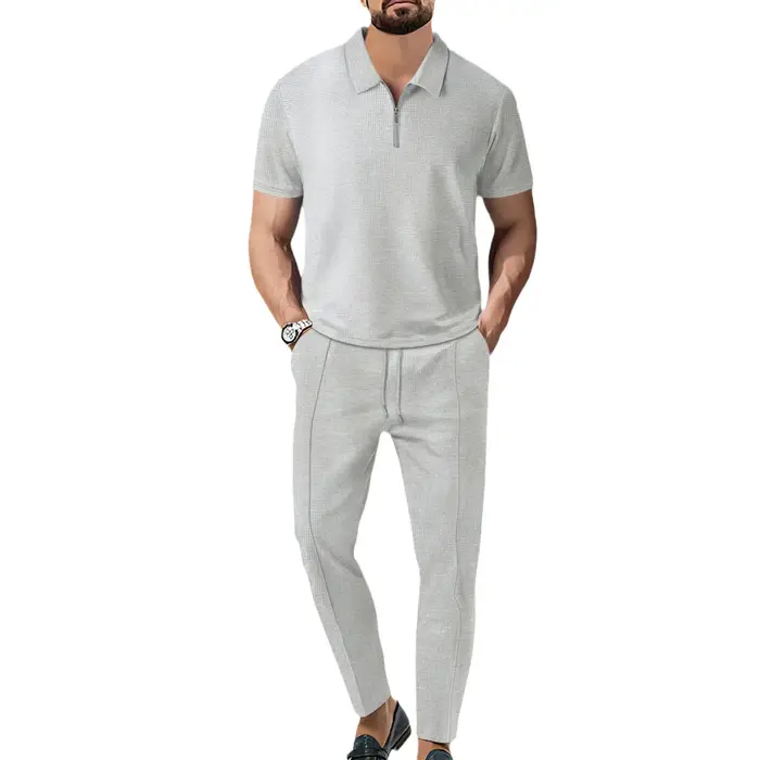 Été hommes sport Polo costume à manches courtes élégant fermeture éclair