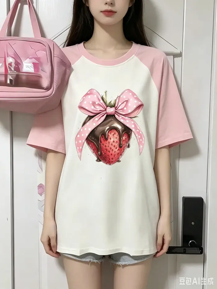 T-shirts tendance à motif fraise pour femme et fille