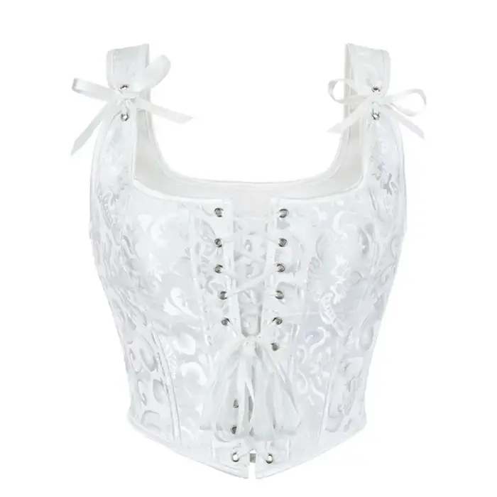 Blanc victorien Vintage Jacquard gilet femme avant à lacets débardeur hauts Corset Punk Goth vêtements Sexy Corselet femmes Shapewear