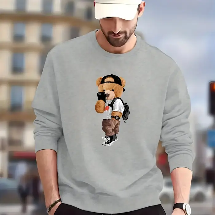 Sweat-shirt à imprimé ours en peluche pour homme