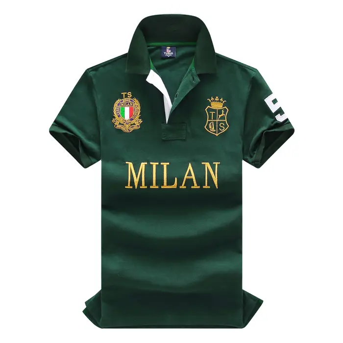 Polo en coton de haute qualité pour hommes, vert italien, symbole brodé «MILAN», loisirs, sport, cad
