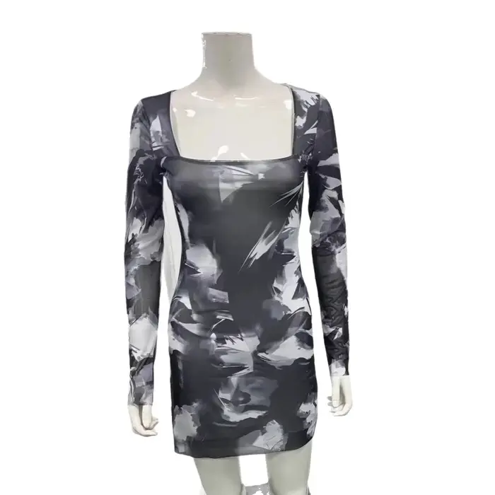 Robe longue à col carré pour femmes, manches longues, sexy, personnalité, mode, doublée, style A