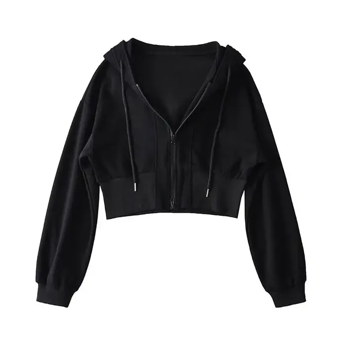 Sweat-shirt court à capuche double fermeture éclair pour femme