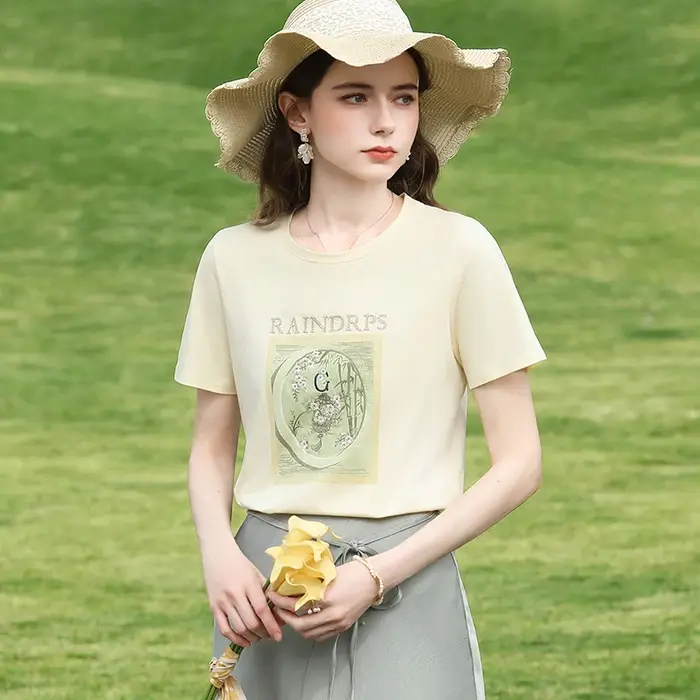 I BELIEVE YOU T-shirt à broderie florale jaune clair pour femme