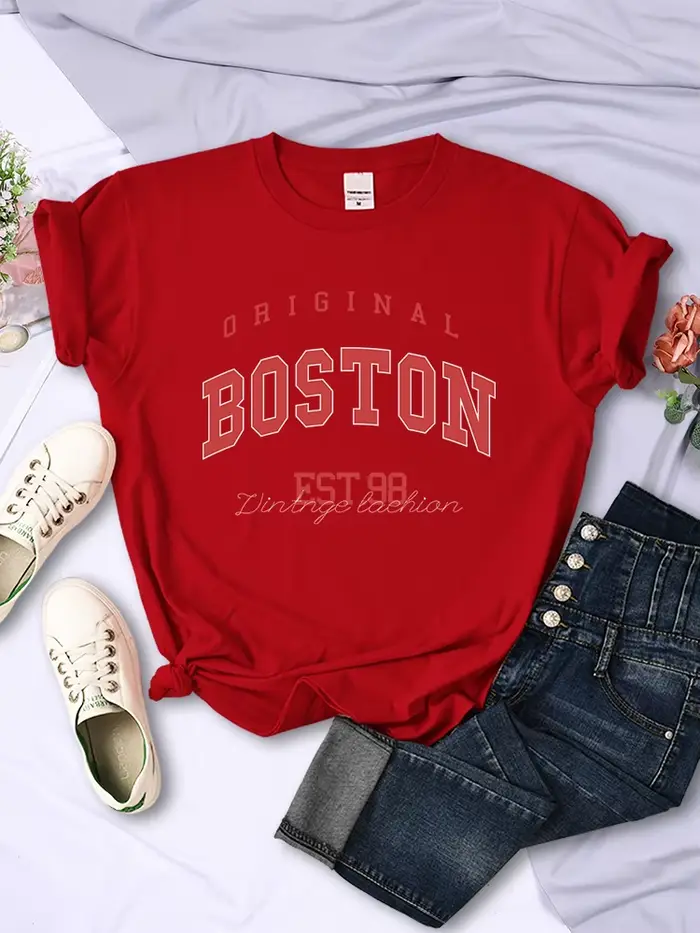 Original Boston Est.98 rue lettre t-shirt femmes été respirant