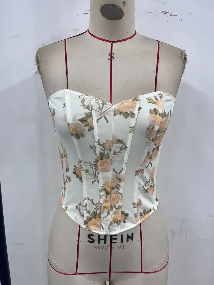 2025 Sexy Hors Épaule Spicy Girl Débardeur Coupe Basse Dos Ouvert Fleur Imprimé Corsets Camis High Street Fishbone Bustier Crop Tops