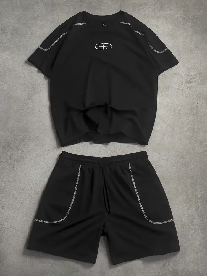 Ensemble de sport 2 pièces pour homme, style techwear oversize, avec t-shirt et short en polyester n