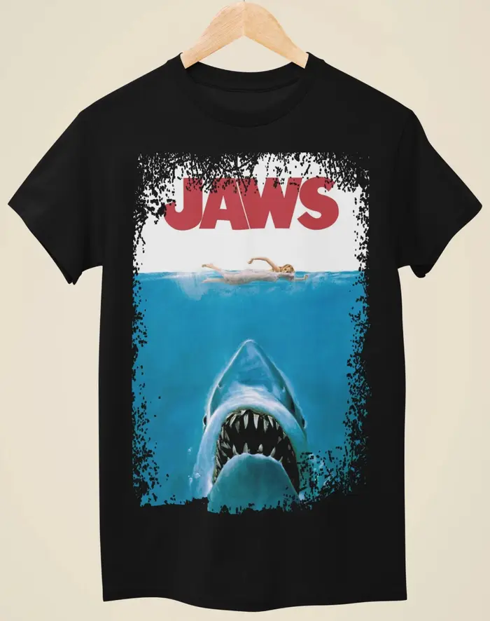 Jaws affiche de film Inspiration neutre noir T-shirt quatre saisons hommes et femmes pur coton décon