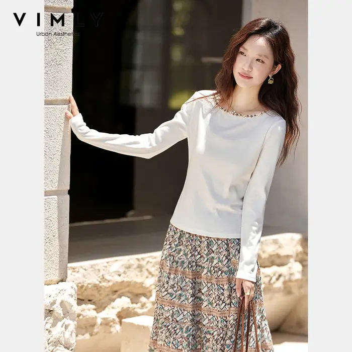 T-shirt blanc à manches longues pour femme VIMLY