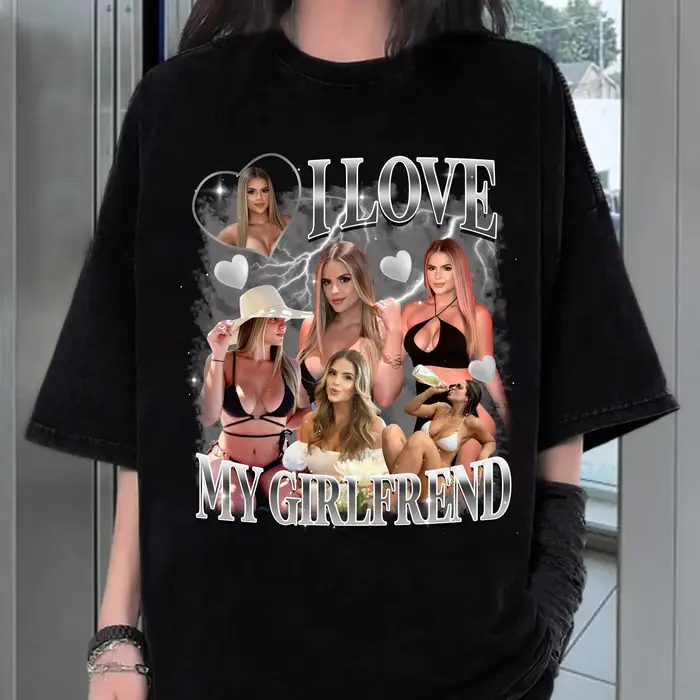 T-shirt personnalisé « I Love My Girlfriend » avec photo de petite amie, t-shirt avec visage imprimé