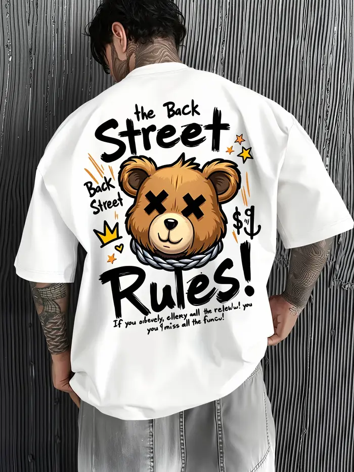 T-shirt pour homme vert foncé style streetwear avec imprimé au dos