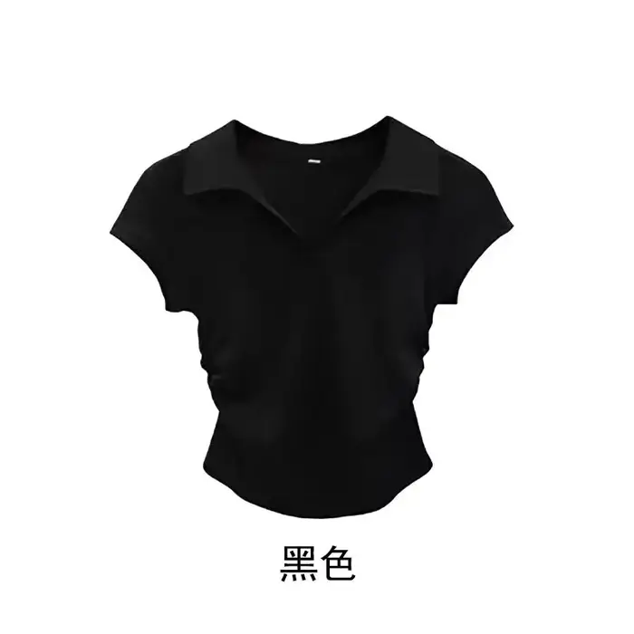Coton été Sexy femmes t-shirt maigre mince basique solide haut court à manches courtes Polo