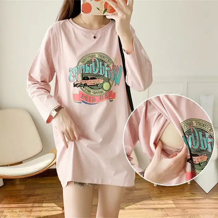 Adorable dessin animé lapin ours bébé maternité t-shirt Super doux confortable chemise de grossesse printemps/été mignon haut ample pour les mamans