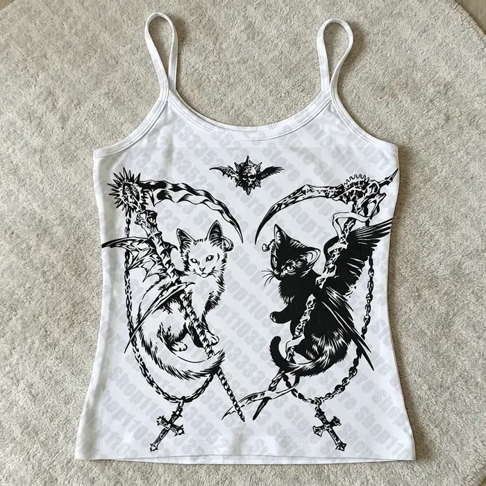 Débardeur Harajuku Goth à imprimé graphique, style vintage punk E-Girl streetwear, décontracté grung