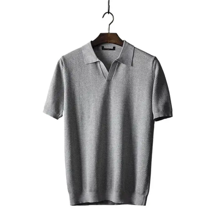 Hommes Polo chemise rabattu haut respirant col manches courtes couleur unie tricot t-shirt 2025 été décontracté base