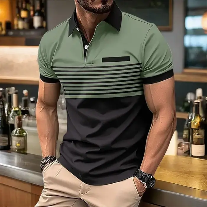 Polo d'été pour hommes européens et américains, imprimé rayé, confortable et respirant, haut décontr