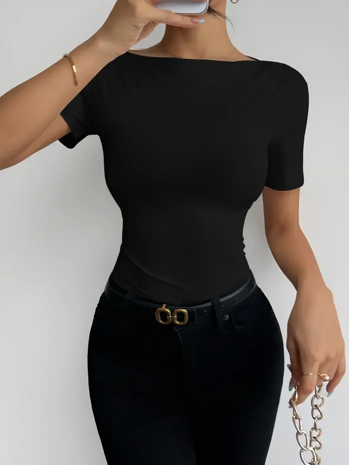 T-shirt à col bateau et manches courtes pour femme