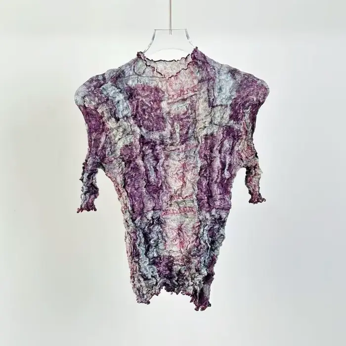 T-shirt Miyake 2026 – Nouvelle collection été – Haut plissé irrégulier fait main – Décontracté