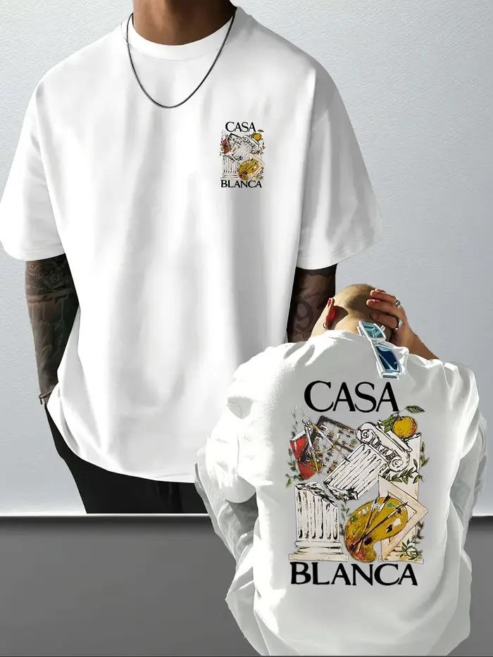 T-shirt artistique élégant avec motifs de colonnes classiques et d'outils de peintre