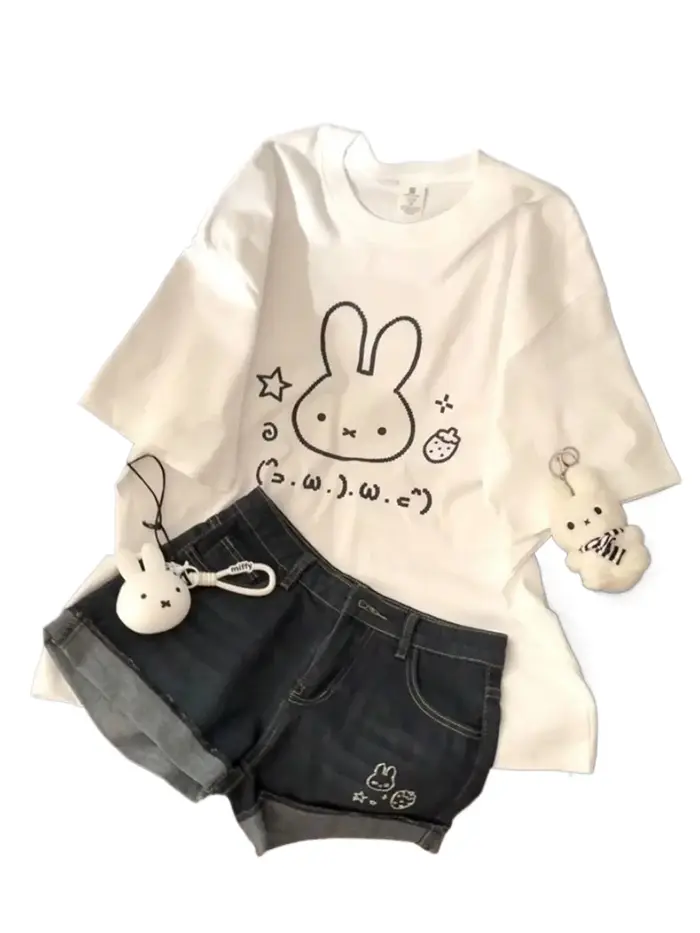 T-shirt à manches courtes en coton pur blanc pour femme