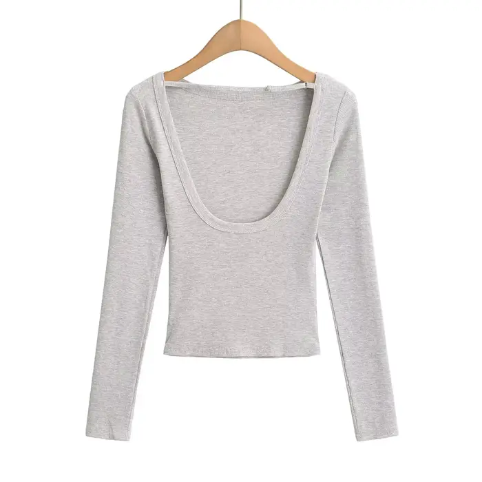 T-shirt manches longues pour femmes, haut à dos ouvert