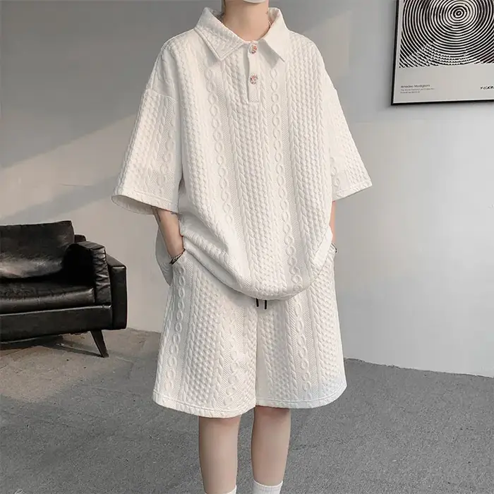 Ensemble polo et short de sport pour homme, manches courtes, style décontracté streetwear, 2 pièces,