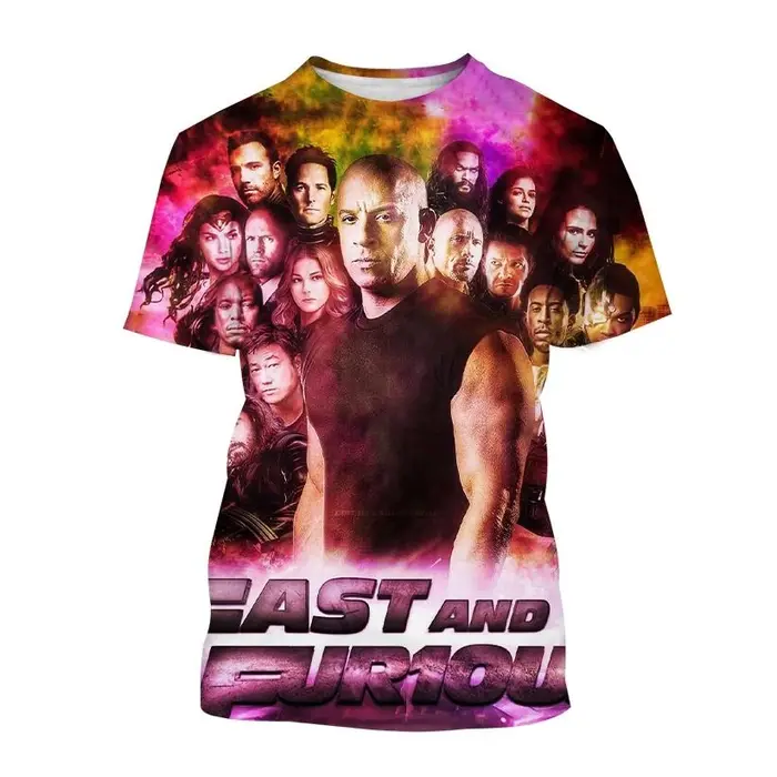T-shirt à manches courtes imprimé 3D Fast and Furious pour hommes et femmes