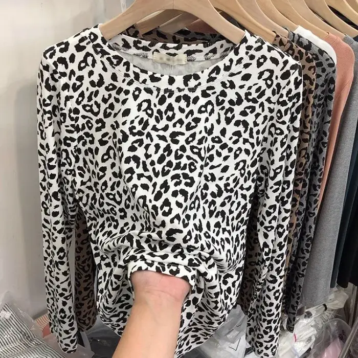 OCEANLOVE Y2k vêtements léopard t-shirt pour femmes Vintage printemps automne bases Ropa De Mujer mode coréenne mince t-shirts courts