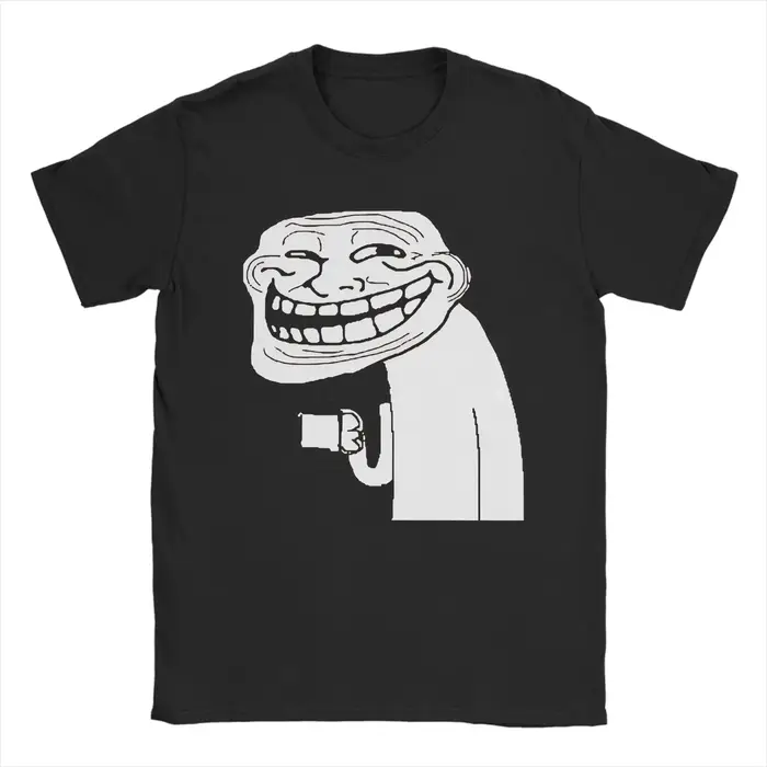 T-shirt Trollface With Coffee Meme pour hommes, décontracté, en pur coton, col rond, manches courtes