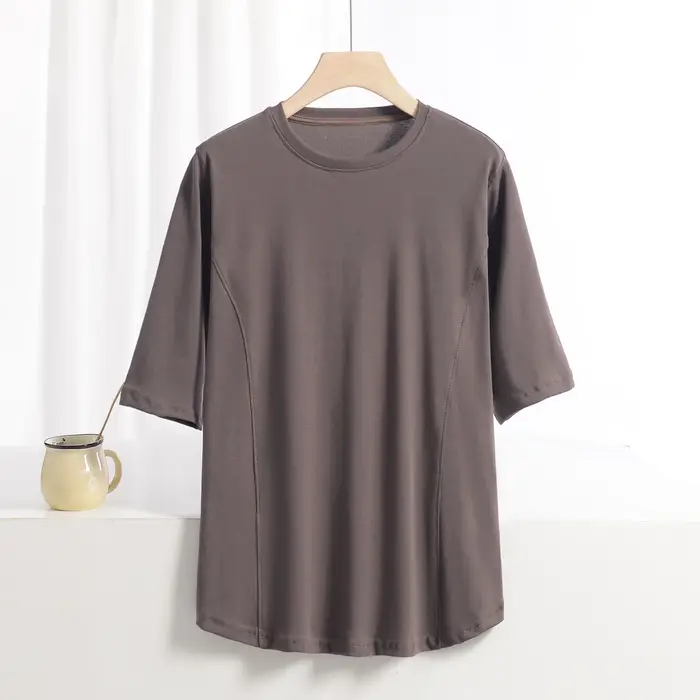 XL à 8XL grande taille t-shirts col rond T-shirt basique femme couleur unie demi manches été simple