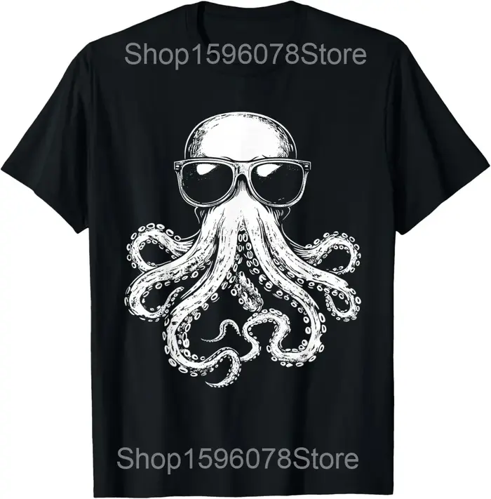 Poulpe Animal marin océan créature marine t-shirts hommes pur coton Humor Streetwear t-shirt à manches courtes unisexe vêtements amples