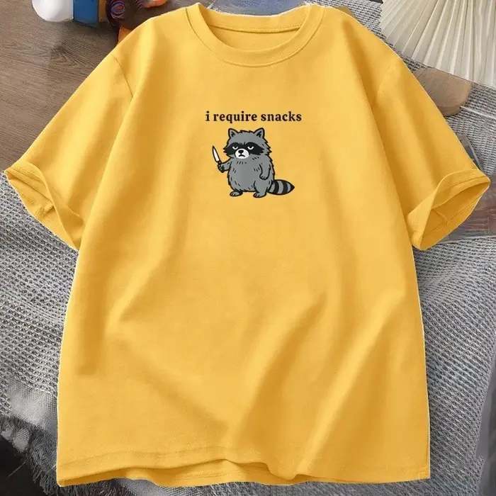 T-shirt humoristique « I Require Snacks » avec raton laveur pour hommes et femmes