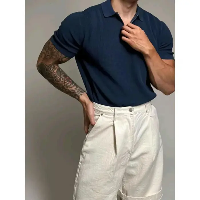 Polo tricoté décontracté à manches courtes pour homme