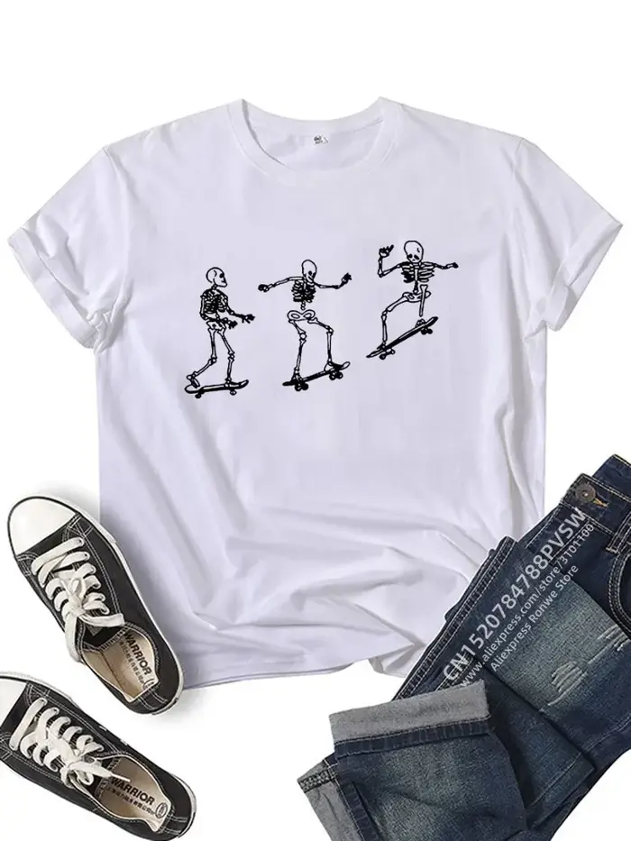 T-shirt à manches courtes Skull Skateboard pour femmes et filles
