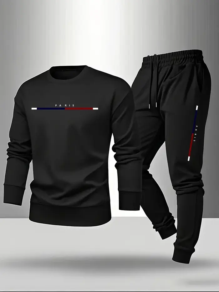 Nouvelle tenue décontractée pour homme 2026 : T-shirt à manches longues et pantalon de survêtement imprimé Paris – Collection Printemps-Automne