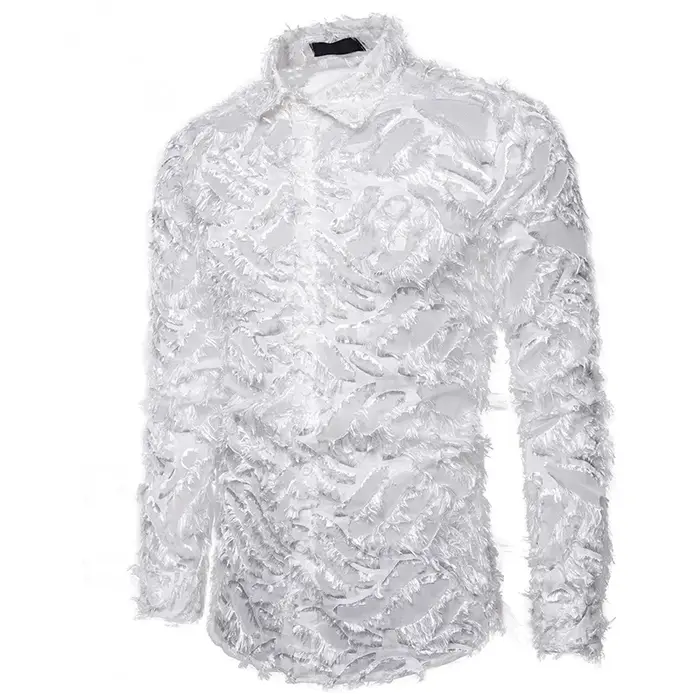Chemise noire sexy à manches longues et plumes pour hommes