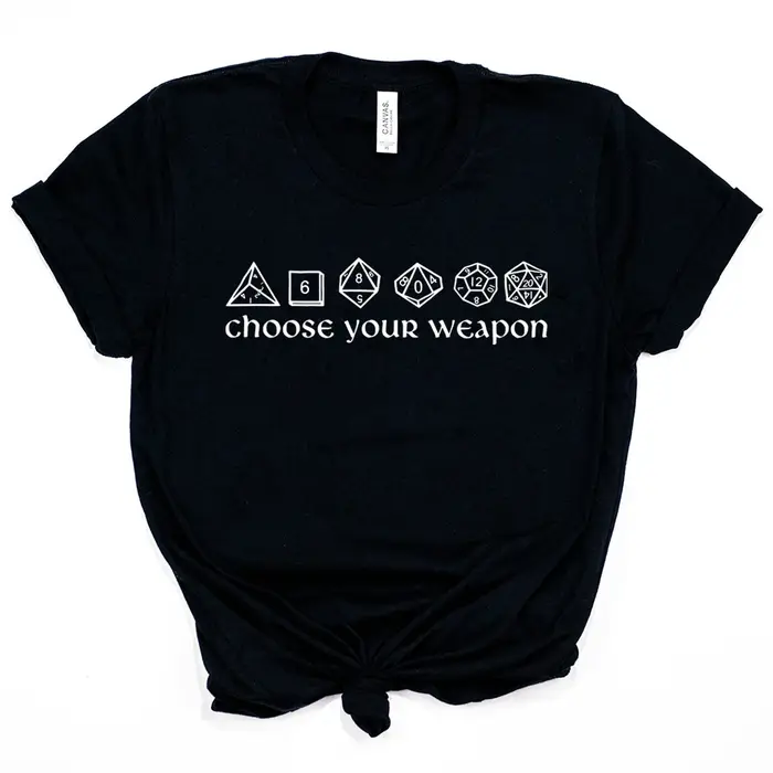 Choisissez votre arme T-shirt drôle DnD dés chemise jeux de société RPG Gaming t-shirts unisexe à manches courtes