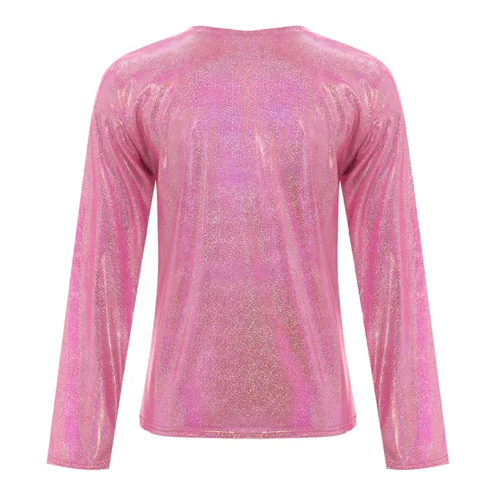 T-Shirt métallique brillant à manches longues pour femmes