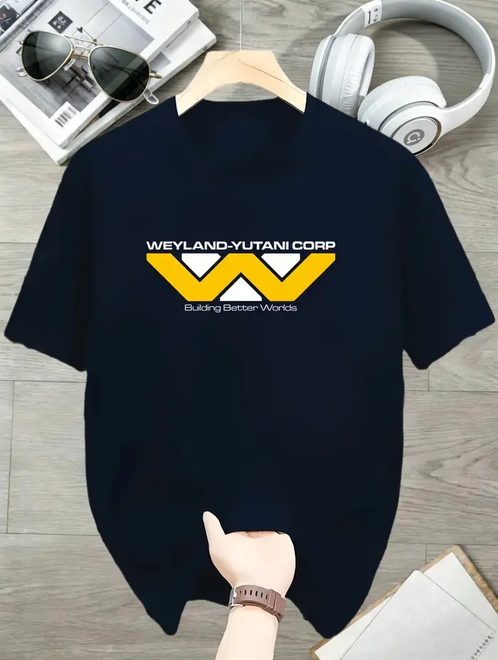 T-shirt blanc pour hommes avec logo et slogan imprimés de "Weyland - Yutani Corp"