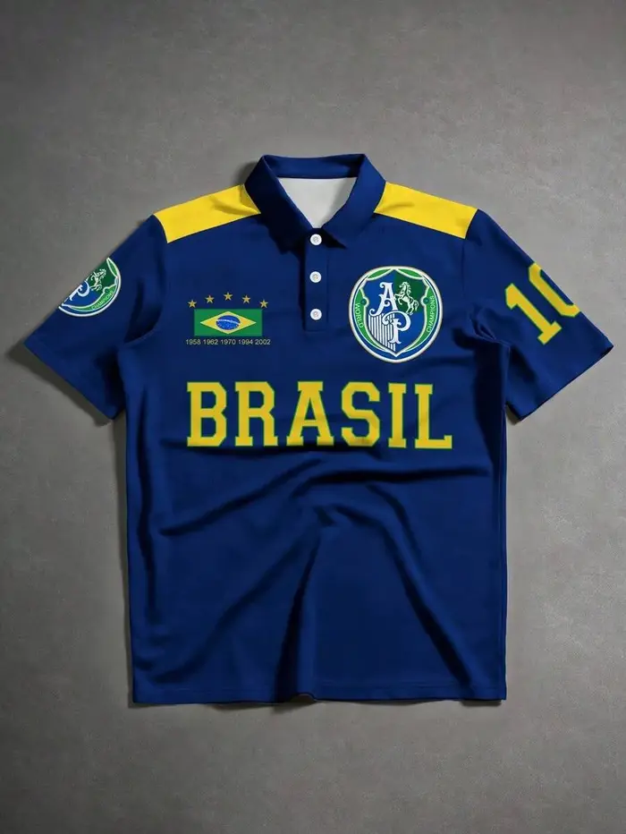 Polo de rugby brésilien rétro, coupe ample, t-shirt imprimé color-block, maillot de football tendanc
