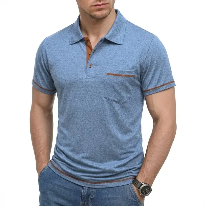 Nouveau Polo Uni Homme Été Manches Courtes Boutonné Col Revers Léger Respirant Sport Décontracté Streetwear
