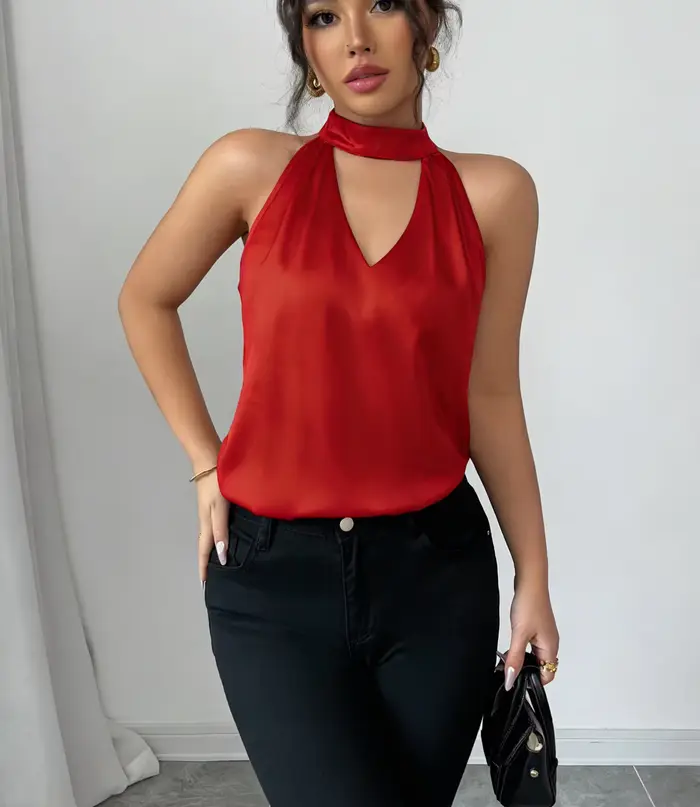 Haut Halter pour Femme en Satin Uni