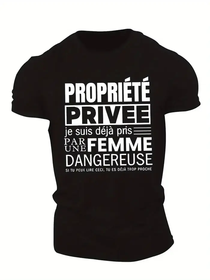 T-shirt décontracté à col rond pour hommes avec citations humoristiques françaises | Blanc avec texte noir pour l'été
