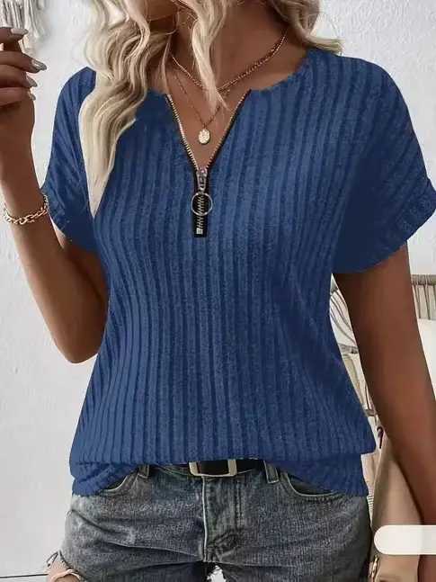 T-Shirt à capuche à manches courtes et fermeture éclair pour femme
