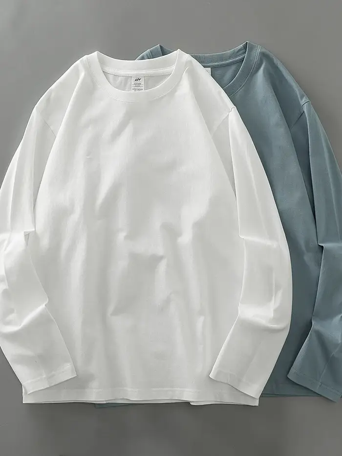 DUKEEN hommes 260G à manches longues t-shirts 2025 printemps pur coton couleur unie basique col rond maillot de corps